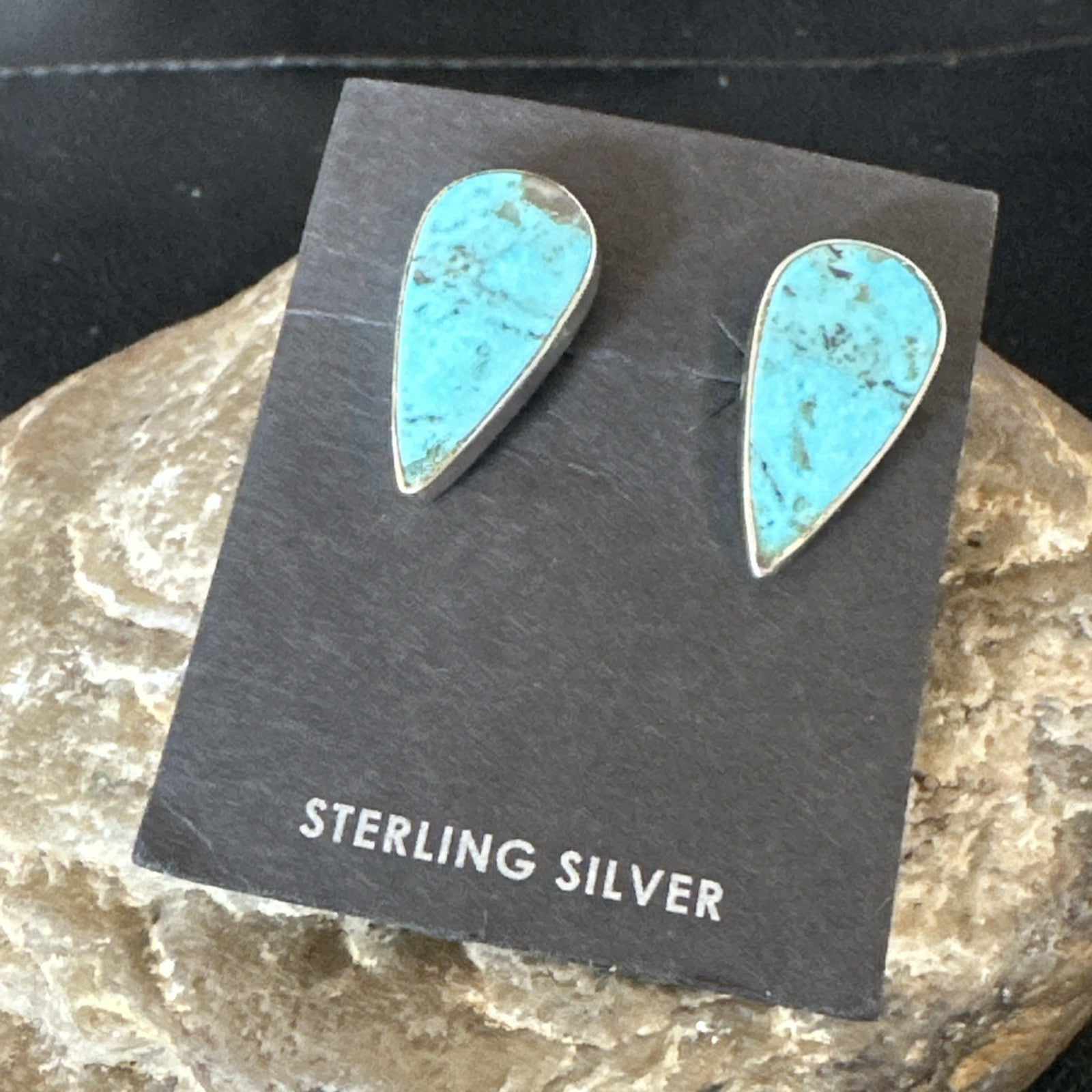 Blue Kingman Turquoise Navajo Sterling Silver Post Stud Earrings 18951