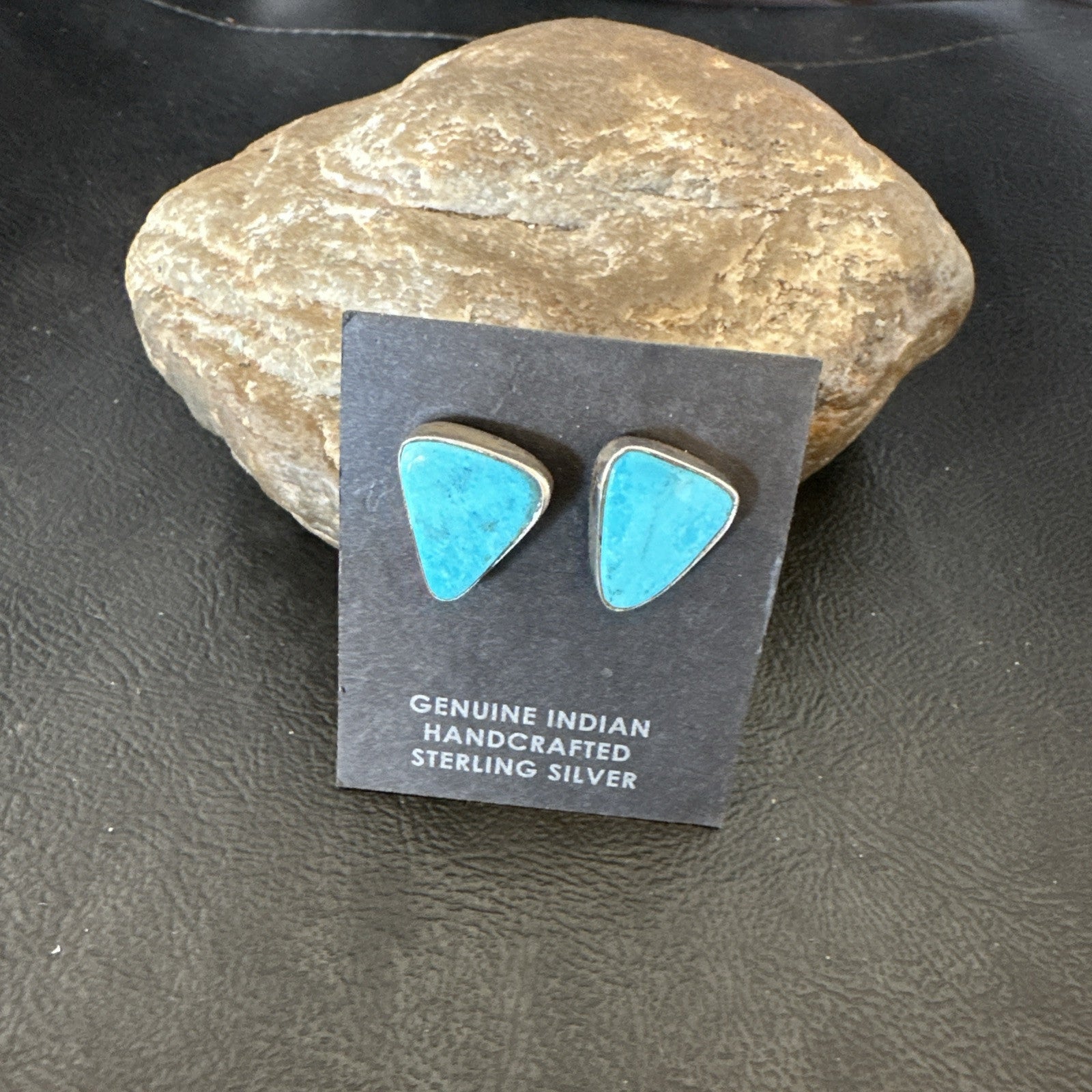 Blue Kingman Turquoise Navajo Sterling Silver Post Stud Earrings 18945