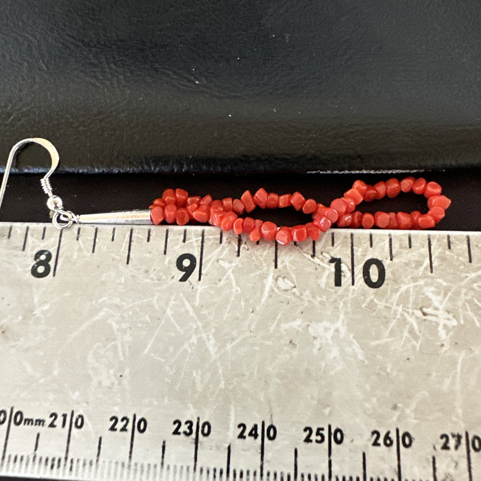 Real Red Orange Coral Nuggets Southwestern Sterling Silver Earrings 2.5” 18956