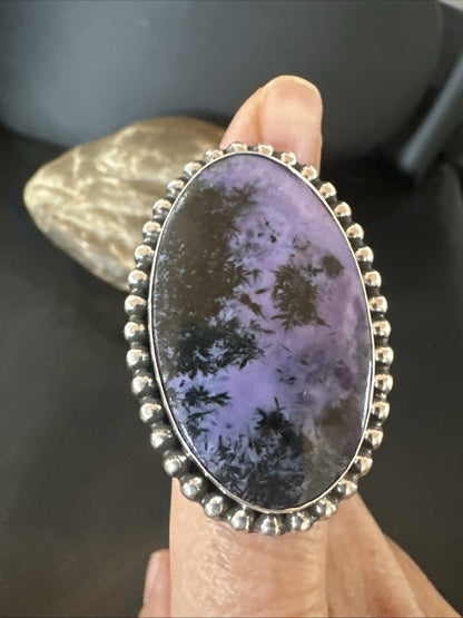 H Joe Purple Charoite Navajo Sterling Silver Oval Ring Size 7.5 18963