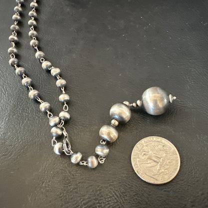Y Rosary Bead Lariat Navajo Sterling Silver Beads Necklace 6mm 22" 18932