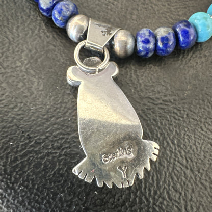 WoMens Opal Inlay Pendant Navajo Sterling Silver Blue Lapis Bead Necklace 18917