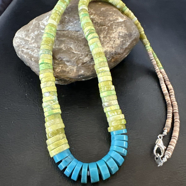 Santo Domingo Blue Turquoise Green Bead Necklace 26" | Authentic Native American Handmade | 18907