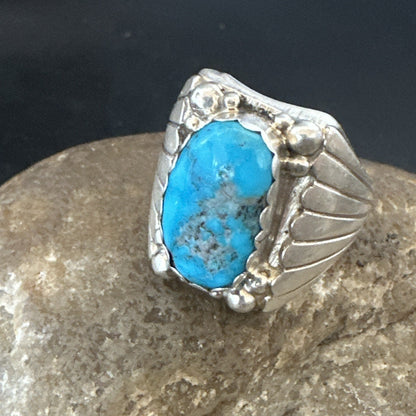 Navajo Sterling Silver Blue Kingman Turquoise Ring Size 10.75 19006