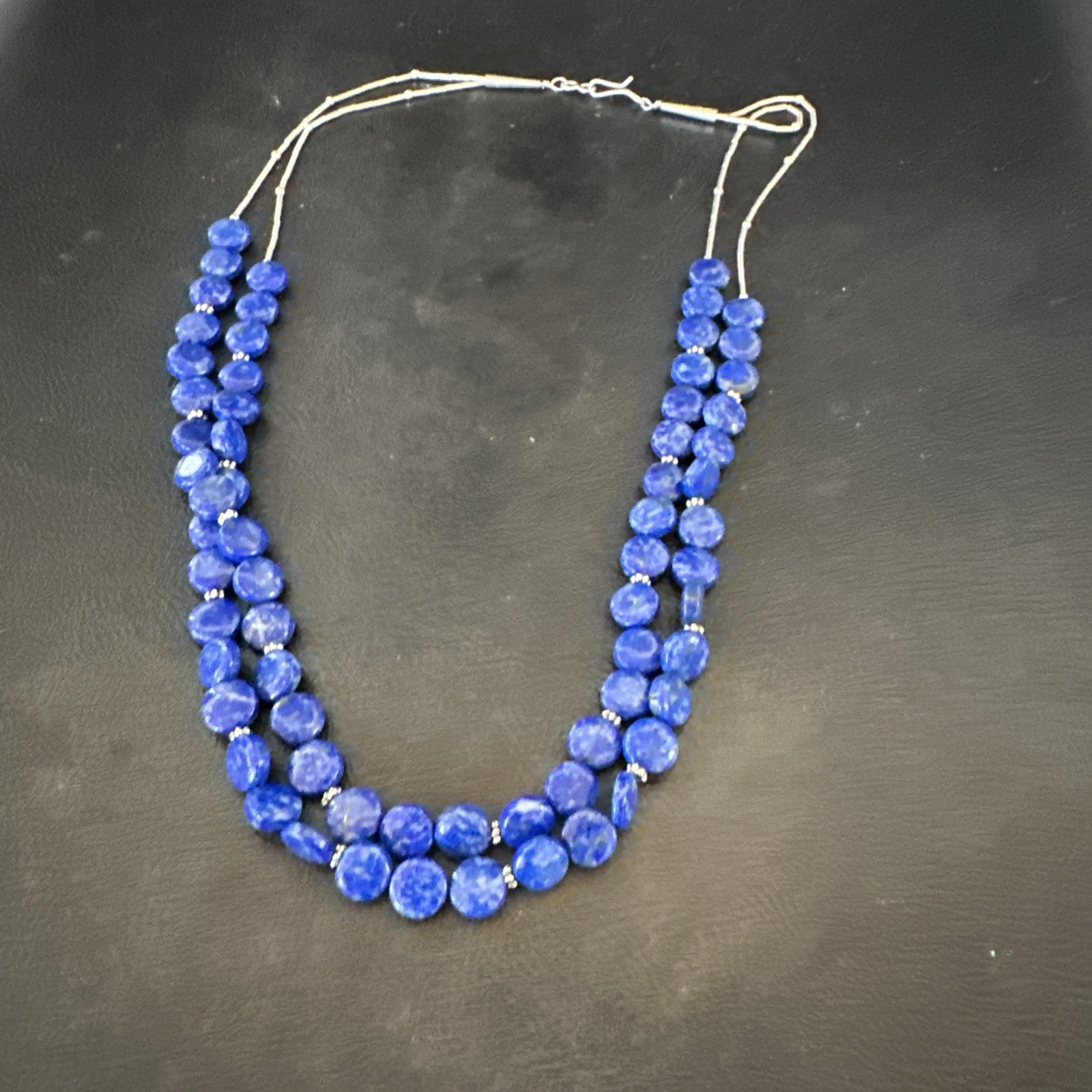 Blue Lapis Heishi 8mm Bead Liquid Sterling Silver 2 Strand Necklace 19" 18960
