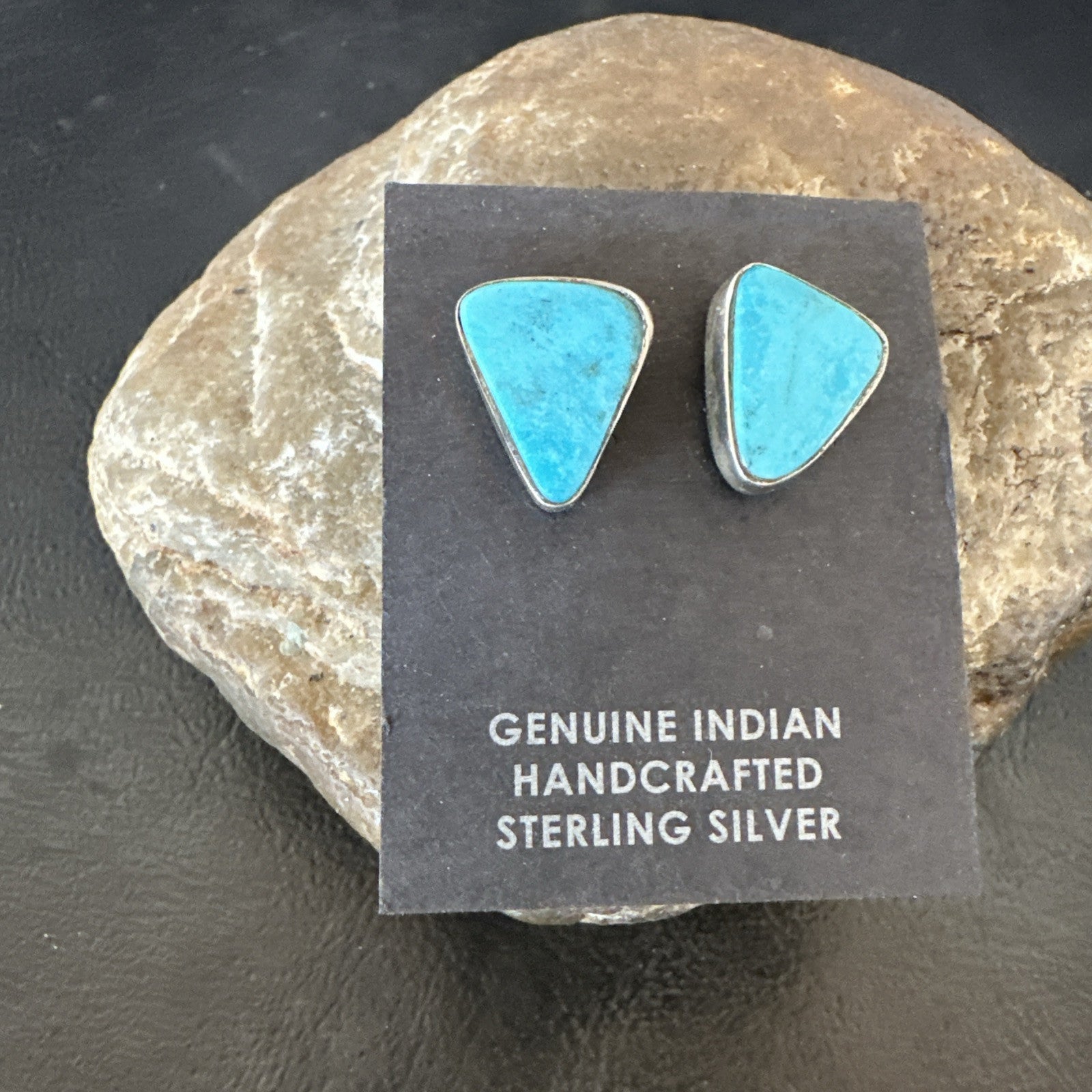 Blue Kingman Turquoise Navajo Sterling Silver Post Stud Earrings 18945