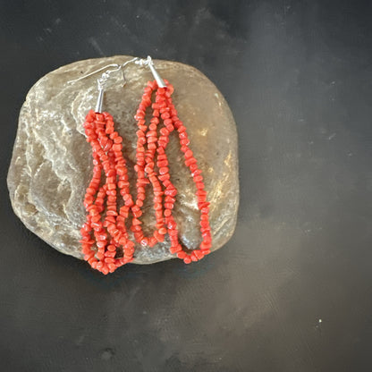 Real Red Orange Coral Nuggets Southwestern Sterling Silver Earrings 3” 18947