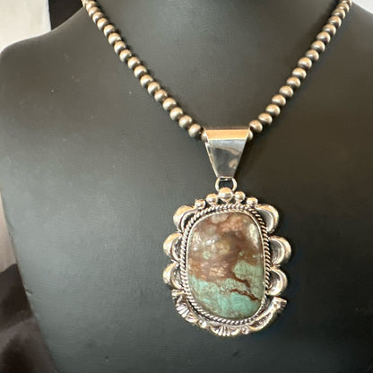 Yazzie Navajo Sterling Silver Blue Rustic Turquoise Necklace Pendant 18976
