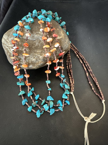 Blue Kingman Turquoise Spiny Shell 3 Strand Santo Domingo Necklace 28" 18893