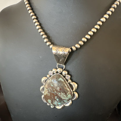 Navajo Sterling Silver Green Rustic Turquoise Necklace Pendant 2.75” 19012