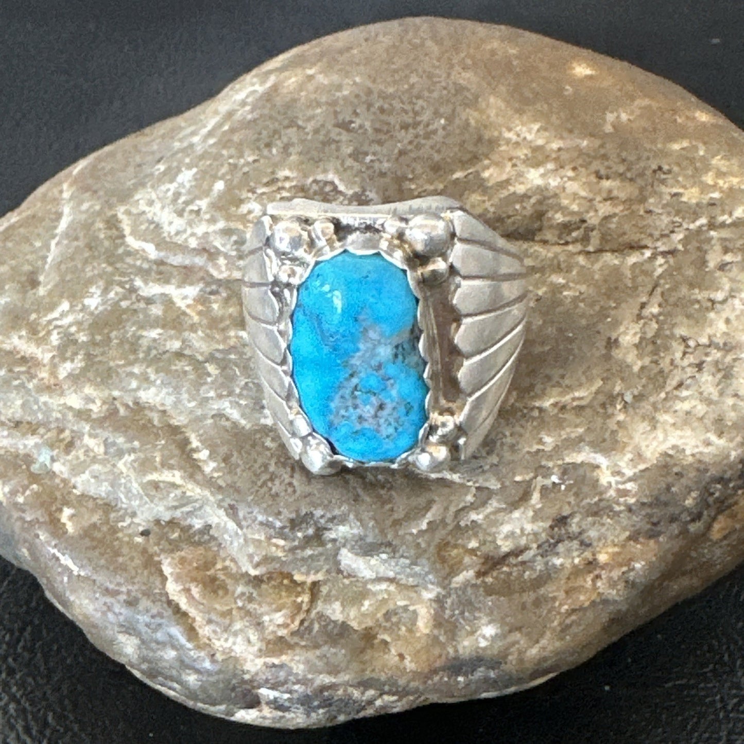 Navajo Sterling Silver Blue Kingman Turquoise Ring Size 10.75 19006