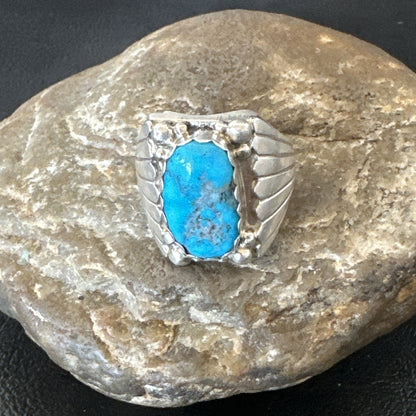 Navajo Sterling Silver Blue Kingman Turquoise Ring Size 10.75 19006