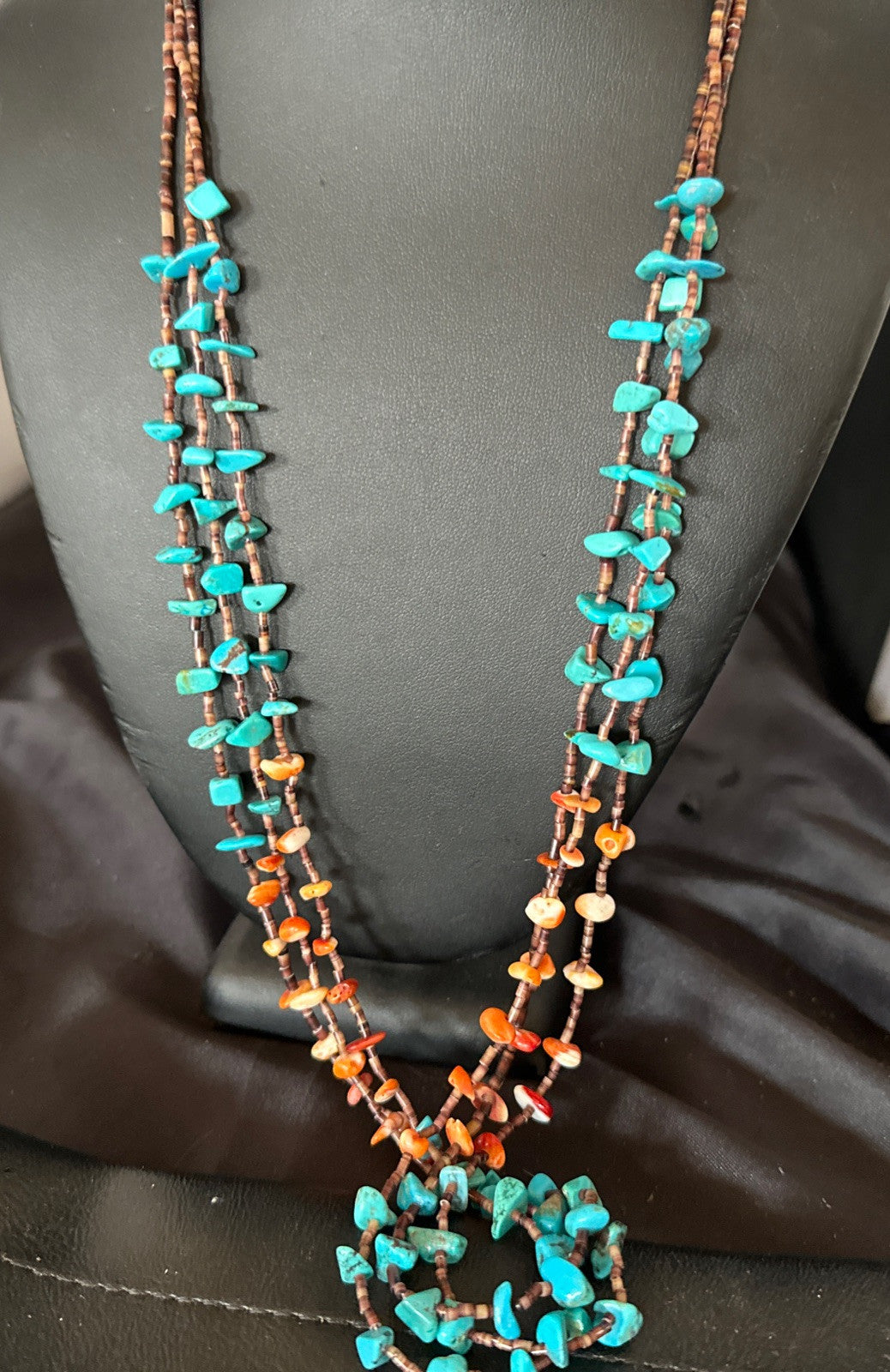 Blue Kingman Turquoise Spiny Shell 3 Strand Santo Domingo Necklace 28" 18893