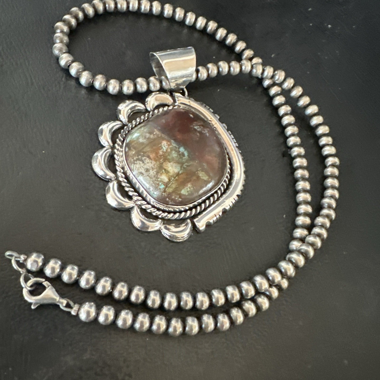 Yazzie Navajo Sterling Silver Blue Rustic Turquoise Necklace Pendant 18979