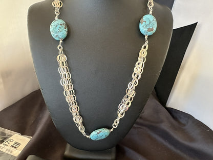 Sterling Silver Beads 5 Strand Chain Blue Nugget Turquoise Necklace 21" 18911
