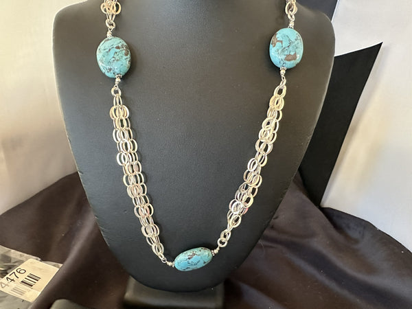 Beads 5 Strand Chain Blue Nugget Turquoise Necklace 21" | Sterling Silver | Authentic Native American Handmade | 18911