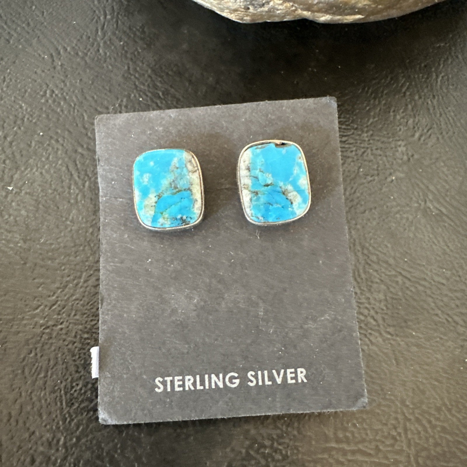 Blue Kingman Turquoise Navajo Sterling Silver Post Stud Earrings 18949