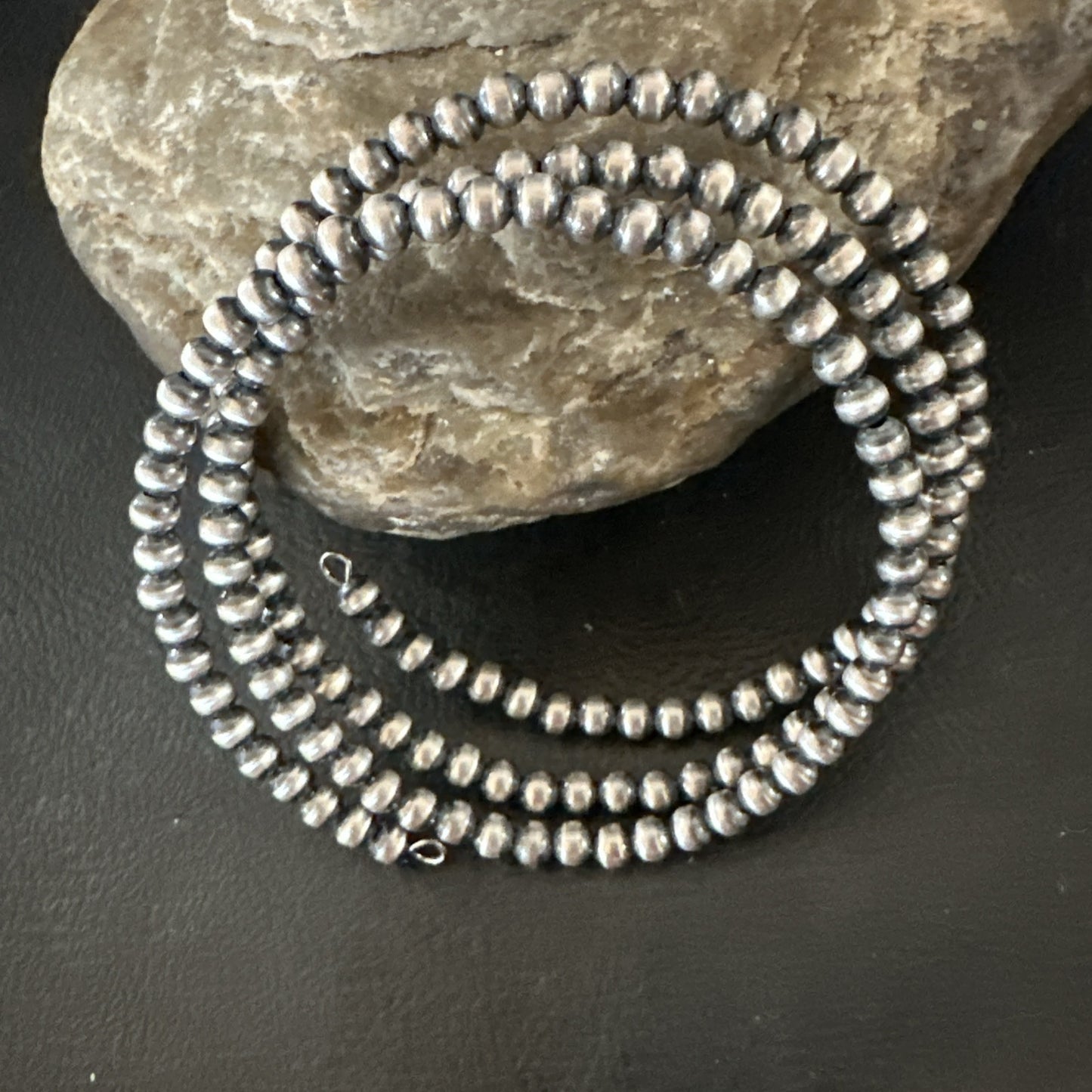 Sterling Silver Navajo Pearls 4mm Beads Stainless Steel Wire Wrap Bracelet 90413