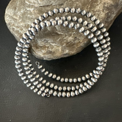 Sterling Silver Navajo Pearls 4mm Beads Stainless Steel Wire Wrap Bracelet 90413