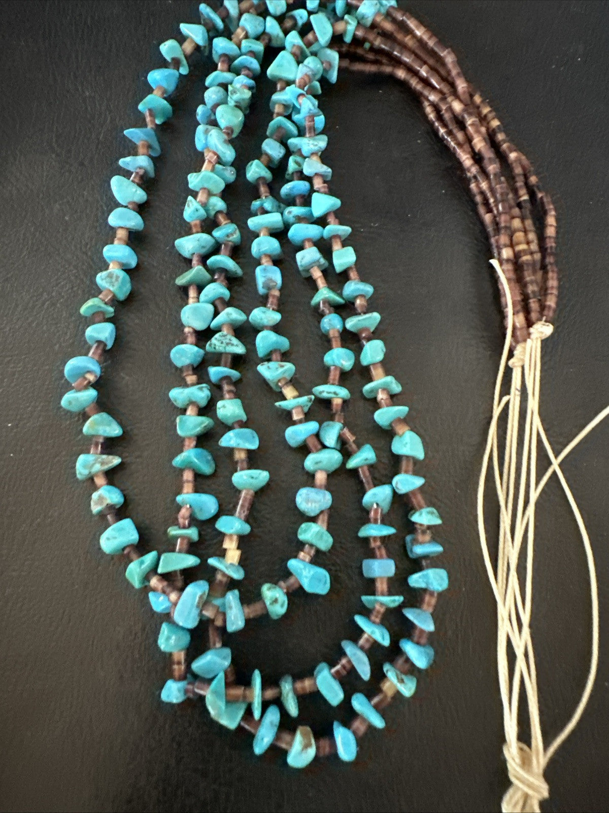 Blue Kingman Turquoise Shell 3 Strand Santo Domingo Necklace 24" 18892