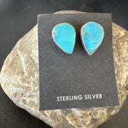 Blue Kingman Turquoise Navajo Post Stud Earrings | Sterling Silver | Authentic Native American Handmade | 18941