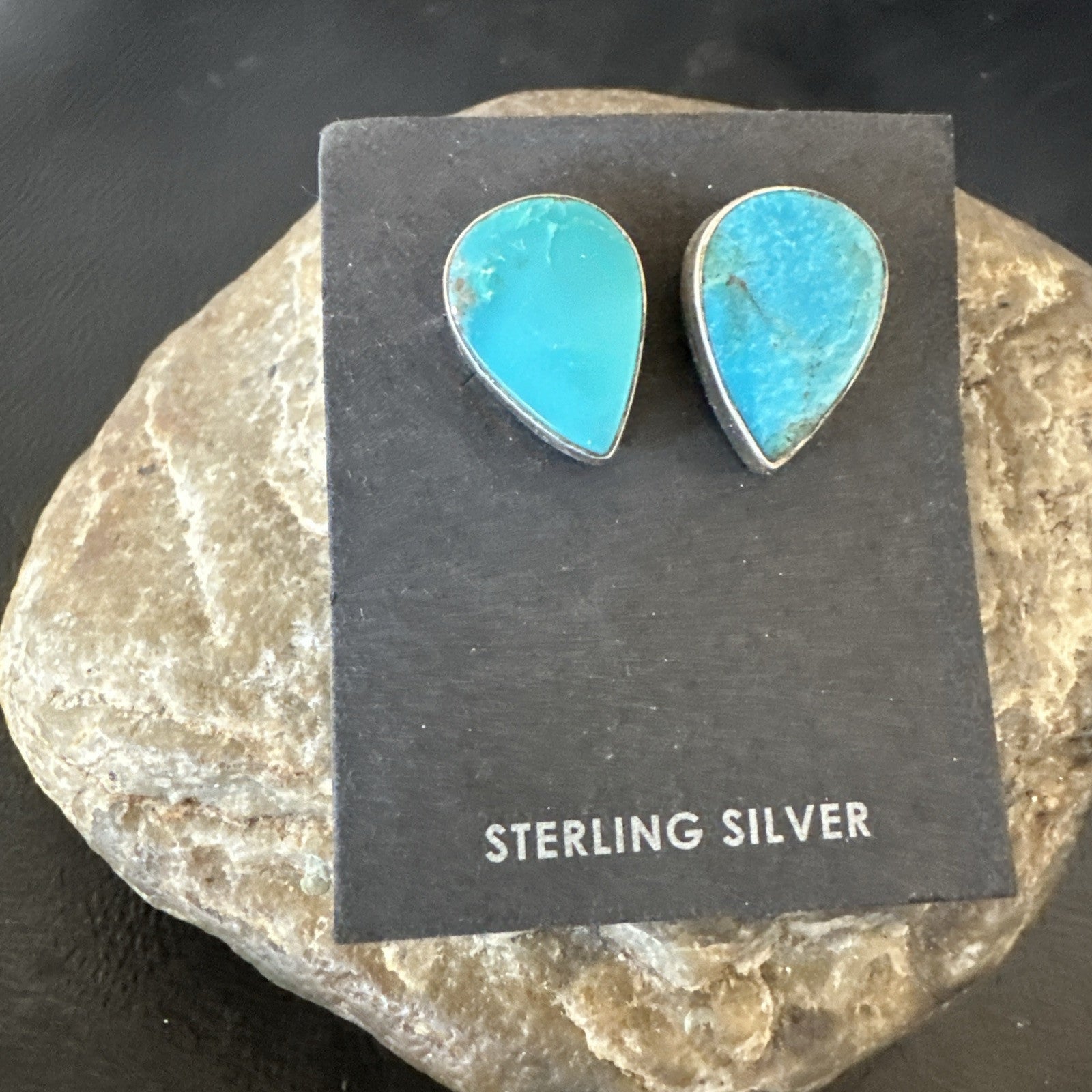 Blue Kingman Turquoise Navajo Sterling Silver Post Stud Earrings 18941