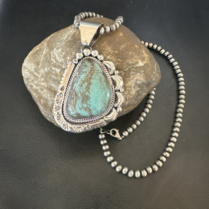 Yazzie Navajo Sterling Silver Blue Rustic Turquoise Necklace Pendant 18968