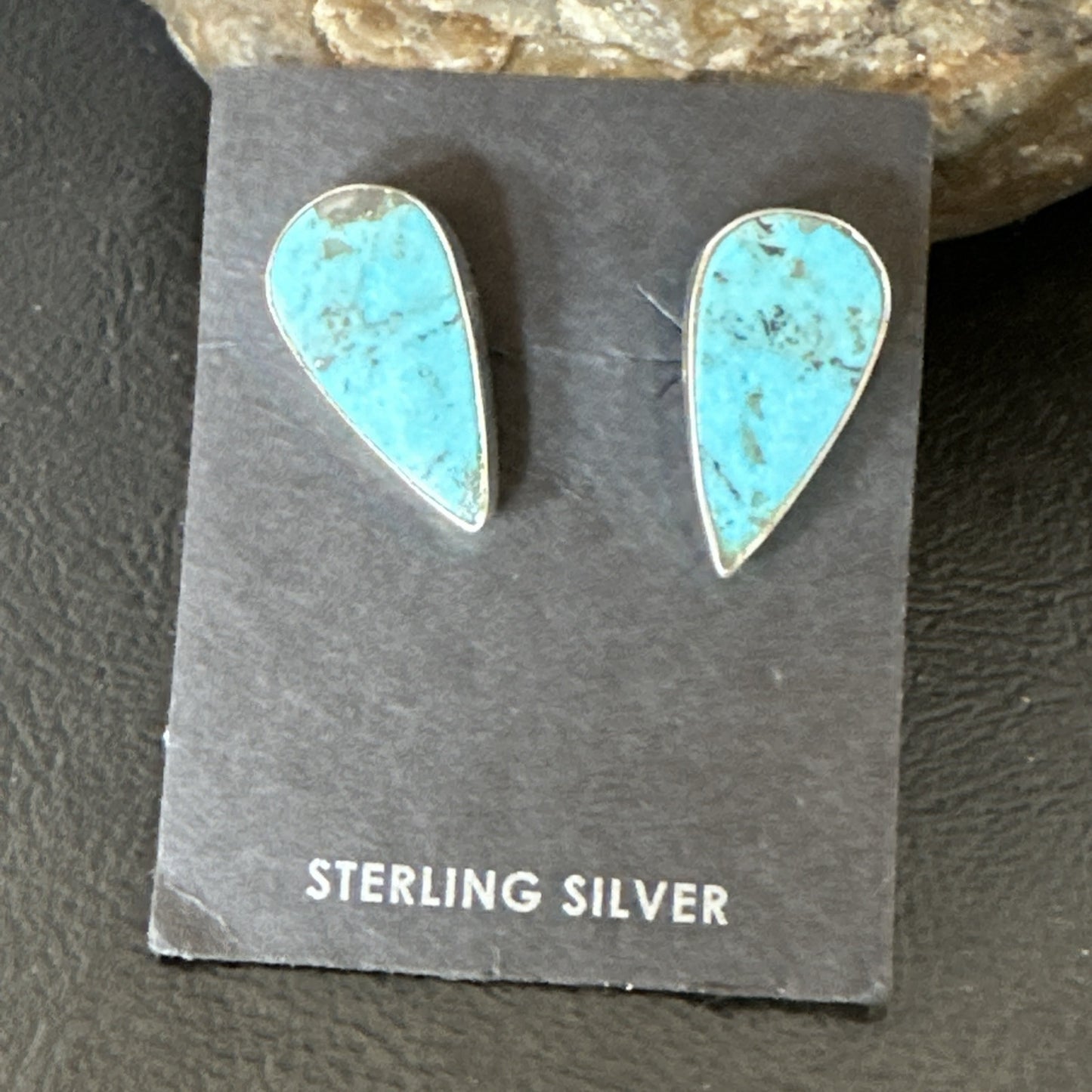 Blue Kingman Turquoise Navajo Sterling Silver Post Stud Earrings 18951