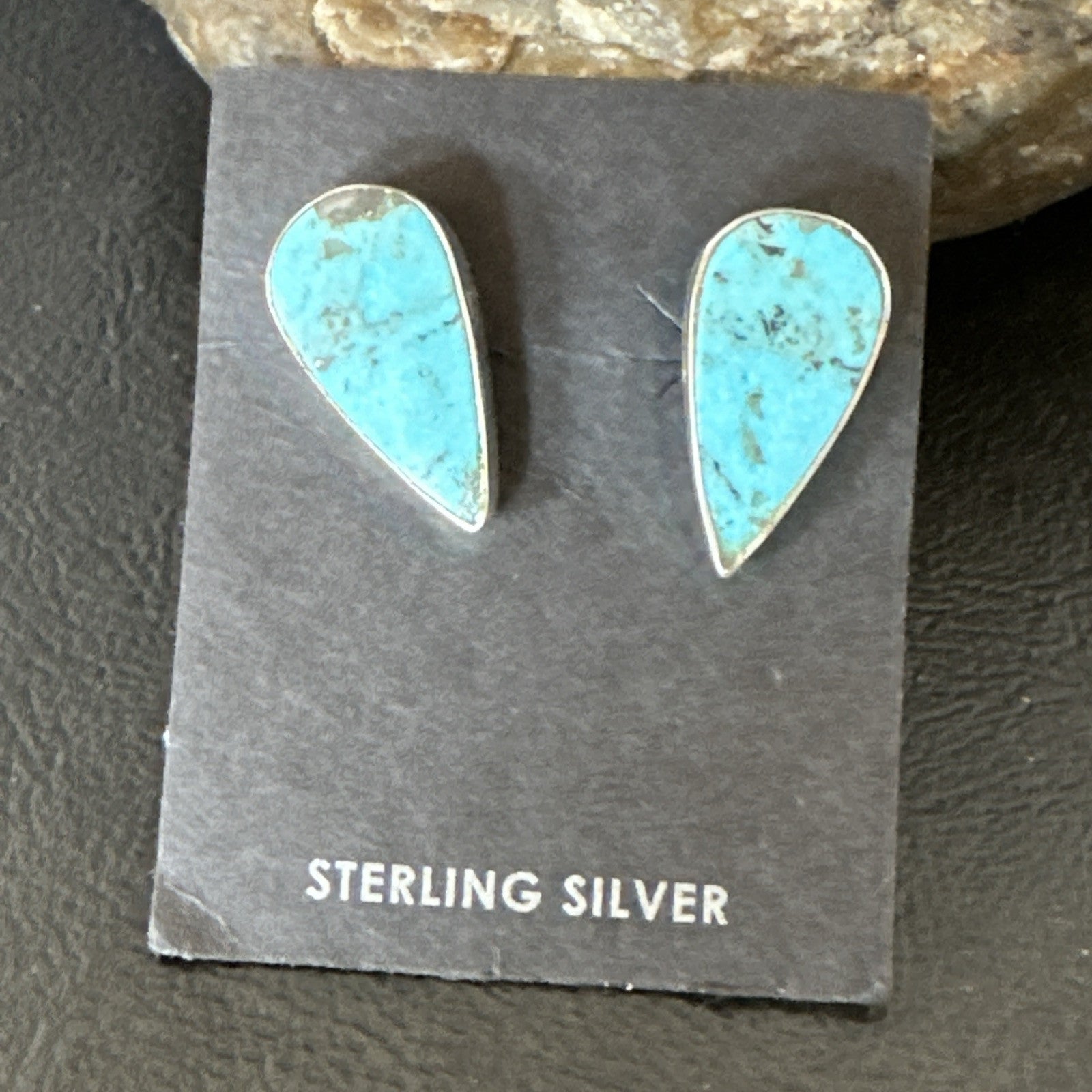 Blue Kingman Turquoise Navajo Sterling Silver Post Stud Earrings 18951
