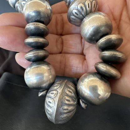 Handmade Bench Flat Navajo Pearls Sterling Silver Bead Necklace 24” 19001