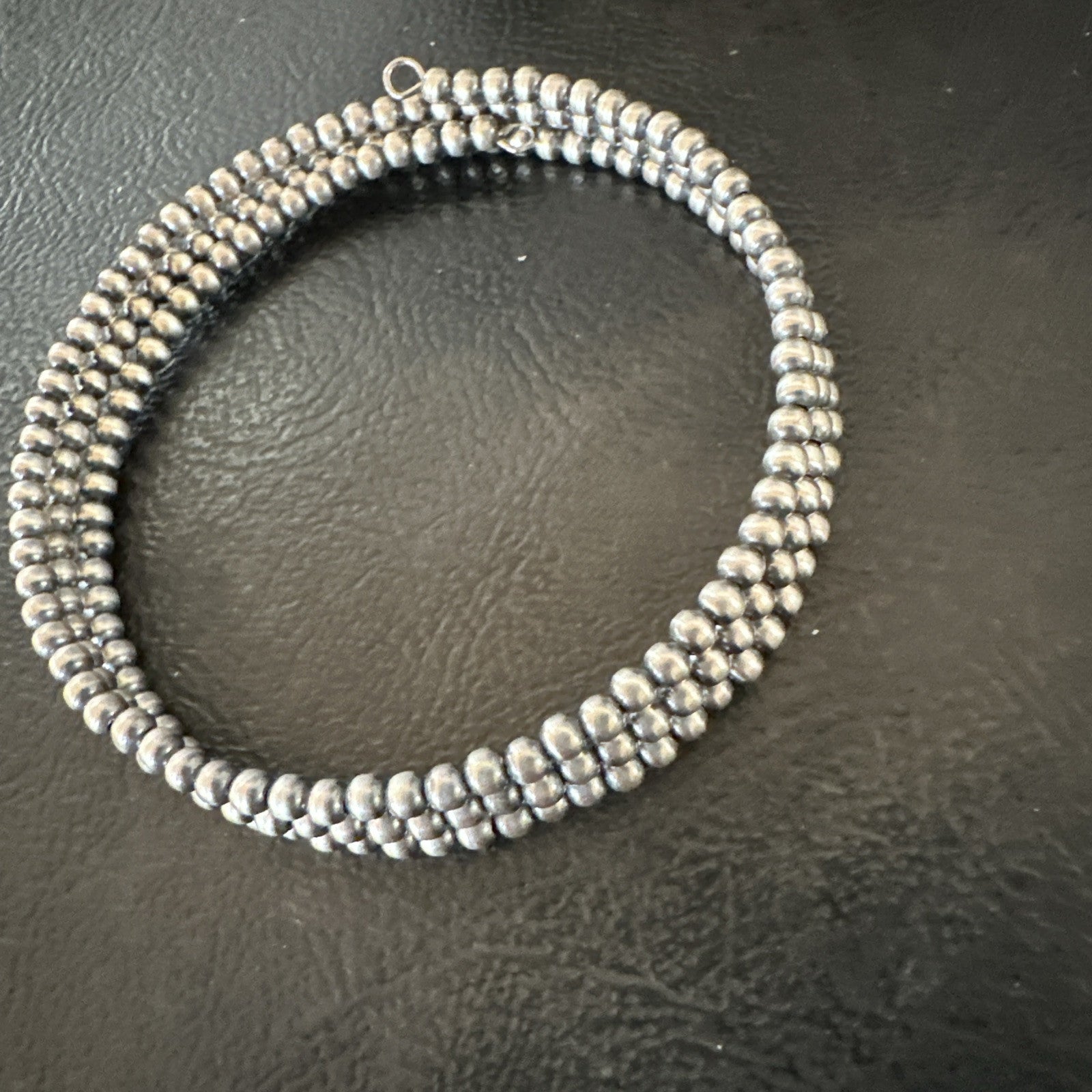 Sterling Silver Navajo Pearls 3mm Beads Stainless Steel Wire Wrap Bracelet 90313