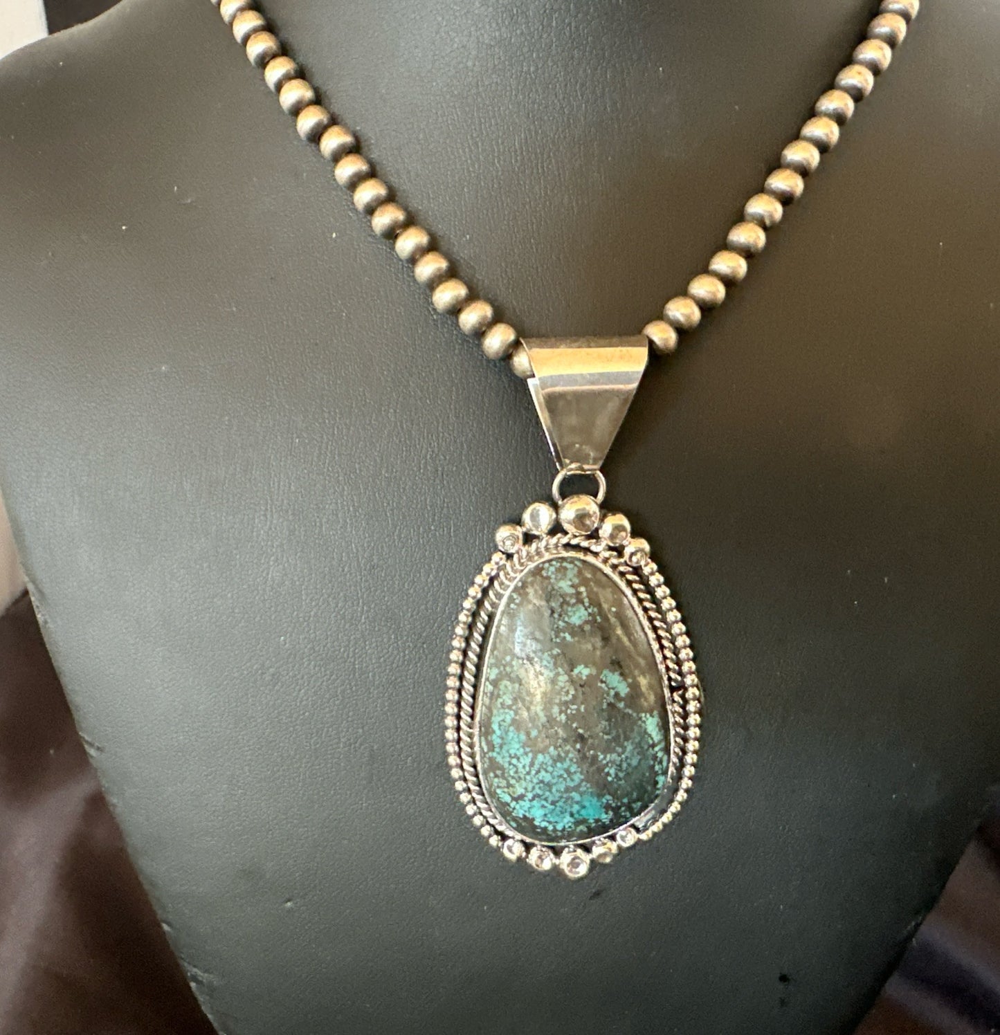 Men Women Navajo Sterling Silver Blue Spiderweb Turquoise Necklace Pendant 18965