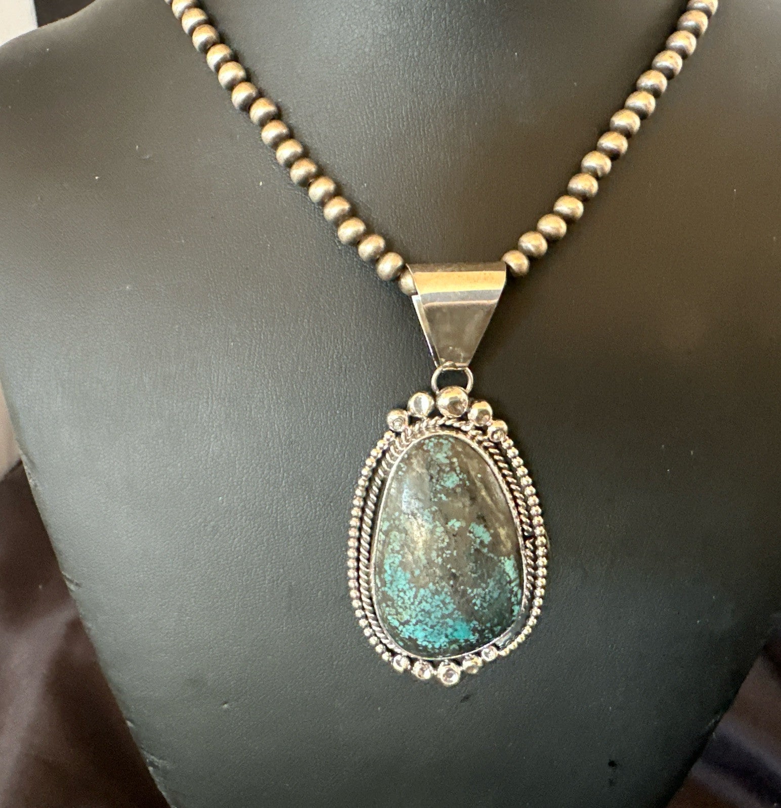Men Women Navajo Sterling Silver Blue Spiderweb Turquoise Necklace Pendant 18965