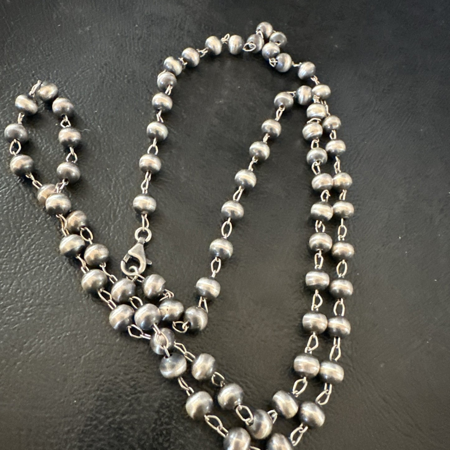 Rosary Bead Navajo Sterling Silver Beads Necklace 6mm 30" 18931