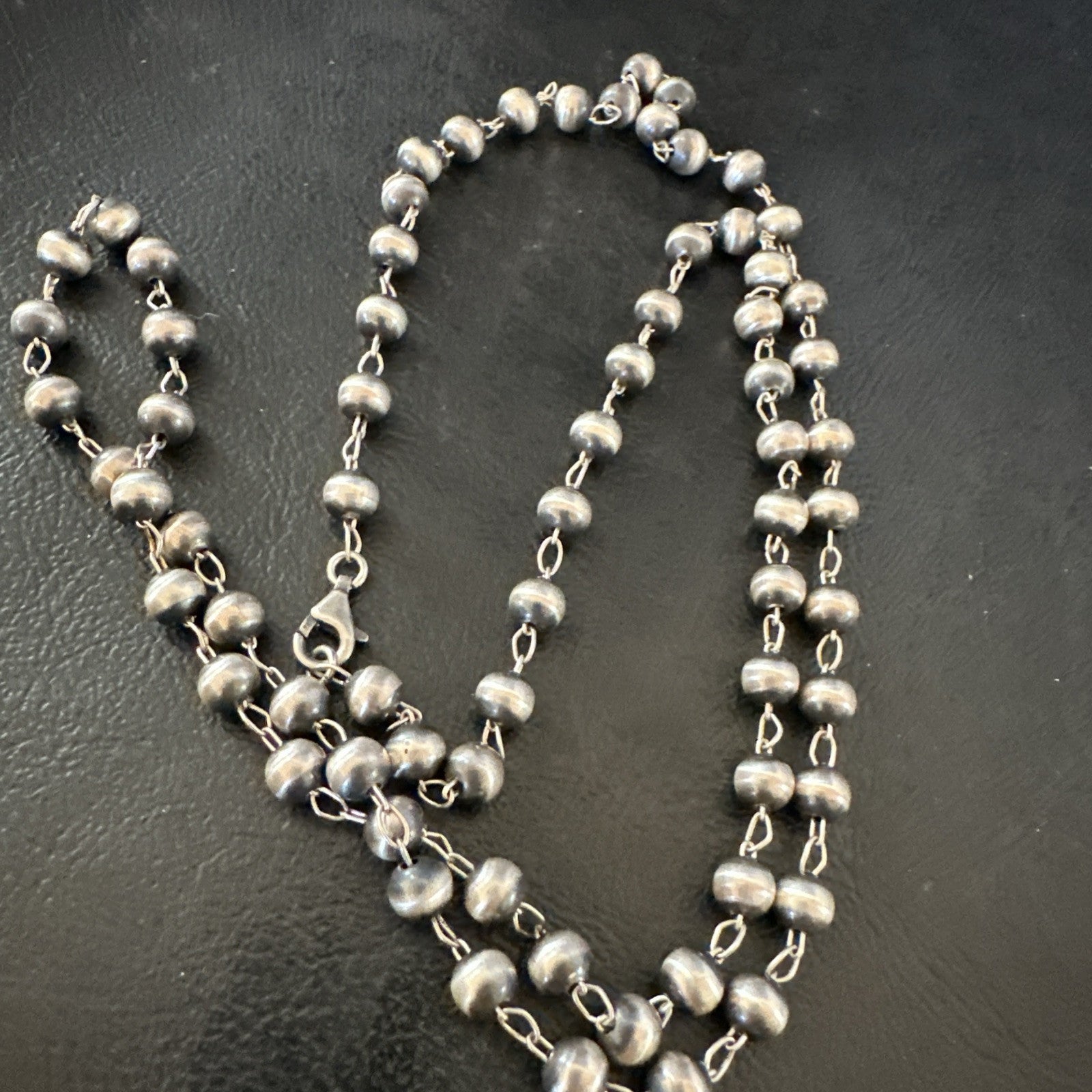 Rosary Bead Navajo Sterling Silver Beads Necklace 6mm 30" 18931