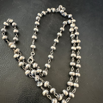 Rosary Bead Navajo Sterling Silver Beads Necklace 6mm 30" 18931
