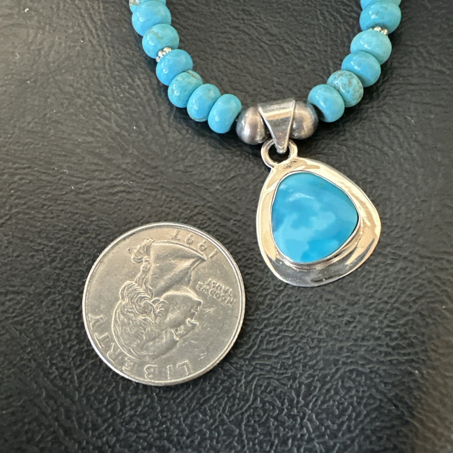 WoMens Blue Kingman Turquoise Pendant Navajo Sterling Silver Necklace 21" 18938