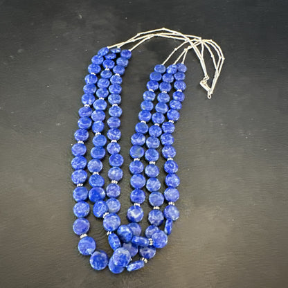 Blue Lapis Heishi 8mm Bead Liquid Sterling Silver 3 Strand Necklace 19" 18961