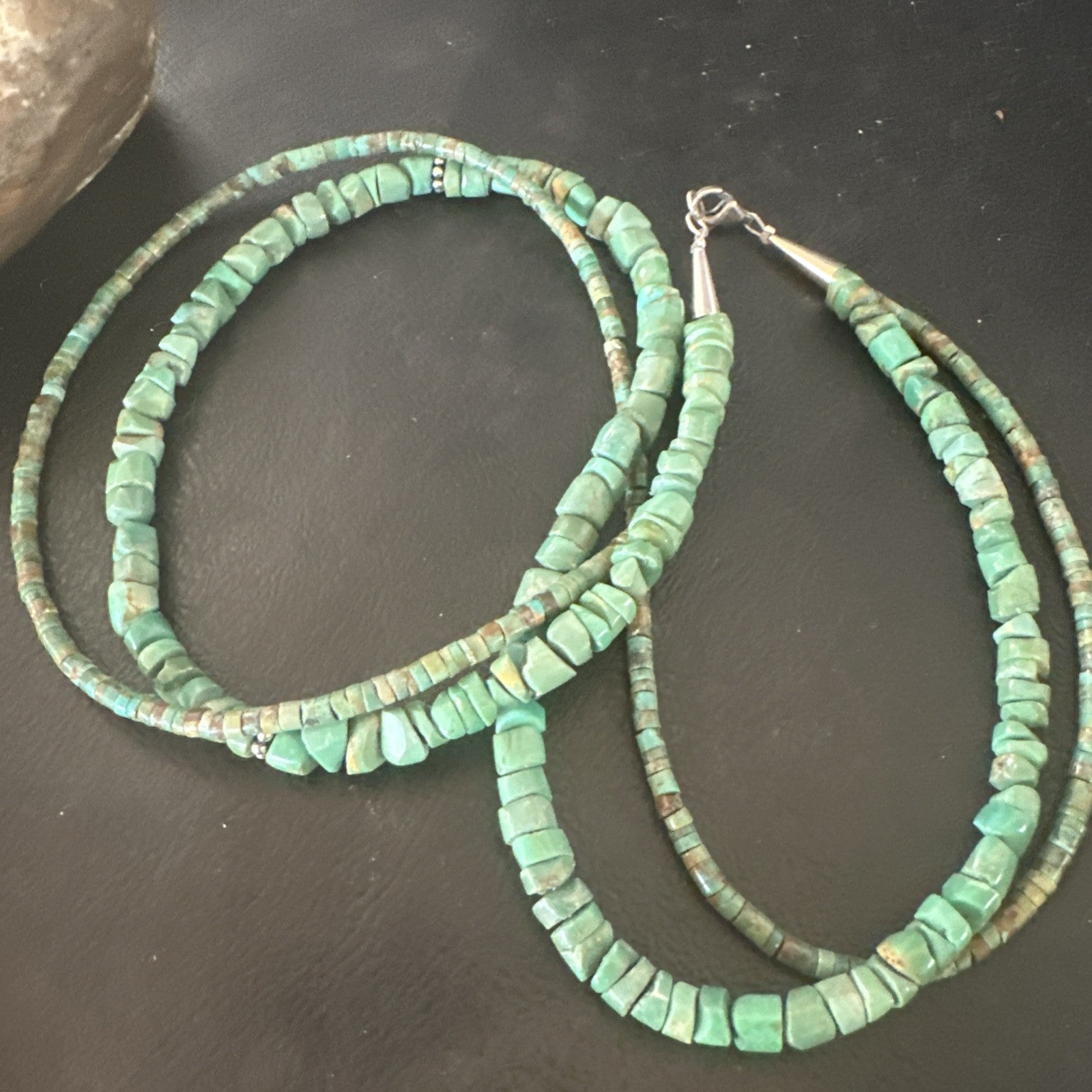 Sterling Silver Beads Heishi Green Turquoise 2 Strands Bead Necklace 18890