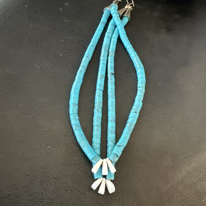 Blue Turquoise White Santo Domingo Sterling Silver Dangle Earrings 4” 19314