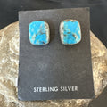 Blue Kingman Turquoise Navajo Post Stud Earrings | Sterling Silver | Authentic Native American Handmade | 18949