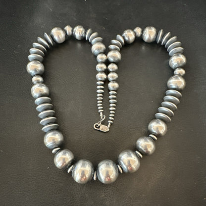 Handmade Bench Flat Navajo Pearls Sterling Silver Bead Necklace 24” 19002