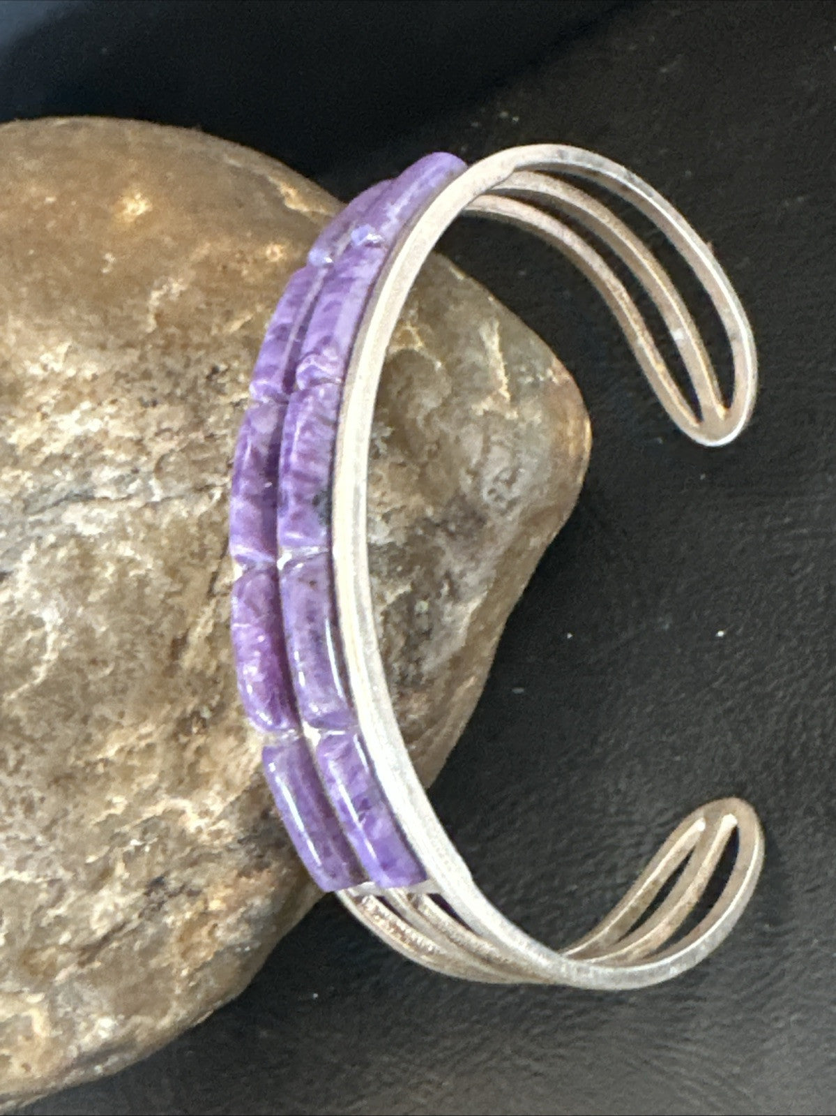 Purple Charoite Navajo Sterling Silver Inlay Cuff Bracelet 7.5" 18889