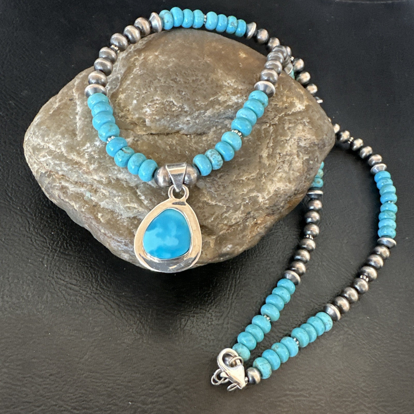 WoMens Blue Kingman Turquoise Pendant Navajo Sterling Silver Necklace 21" 18938