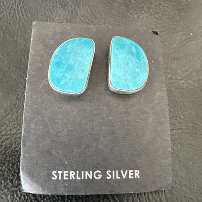 Blue Kingman Turquoise Navajo Sterling Silver Post Stud Earrings 18950