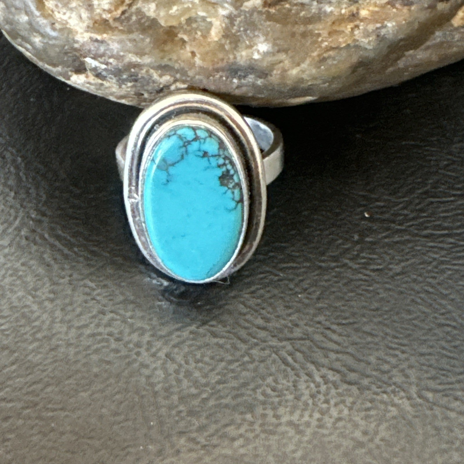 Navajo Sterling Silver Blue Kingman Turquoise Ring Size 7.5 19003