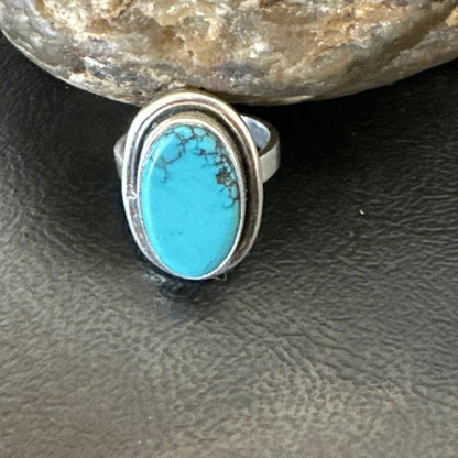 Navajo Sterling Silver Blue Kingman Turquoise Ring Size 7.5 19003