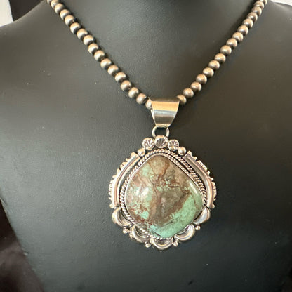 Yazzie Navajo Sterling Silver Blue Rustic Turquoise Necklace Pendant 18970