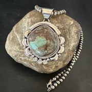 Yazzie Navajo Blue Rustic Turquoise Necklace Pendant | Sterling Silver | Authentic Native American Handmade | 18971