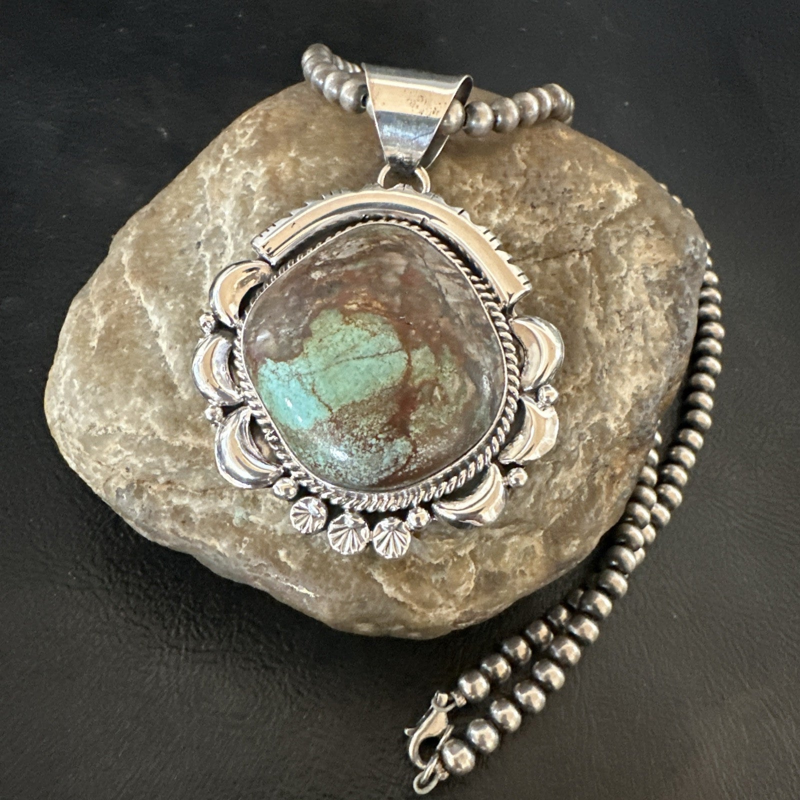 Yazzie Navajo Sterling Silver Blue Rustic Turquoise Necklace Pendant 18971
